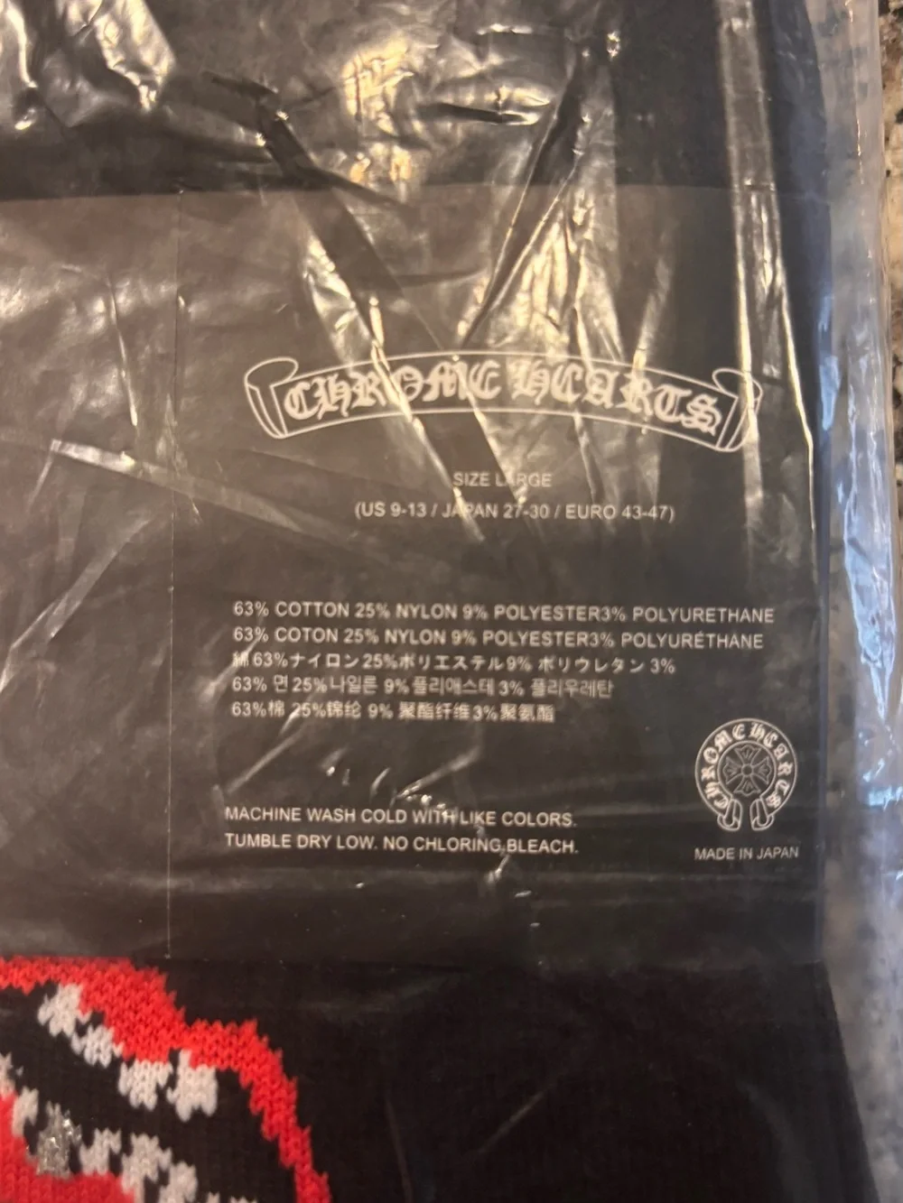 Chrome Hearts Black Crew Socks with Red Lip Graphic
